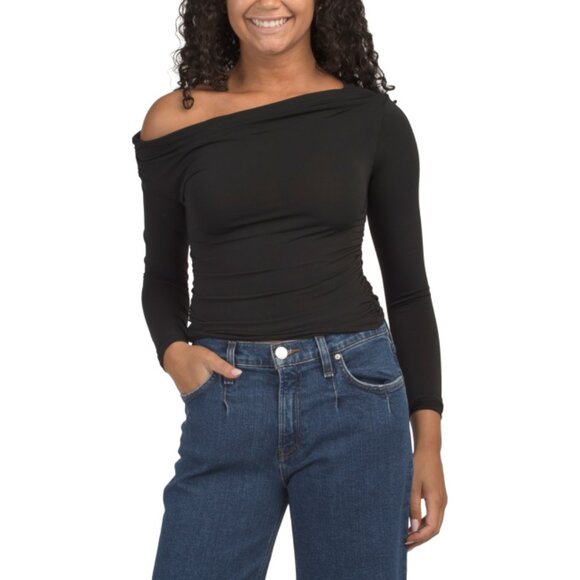 ENVIE Black Made In Usa One Shoulder Long Sleeve Knit Top - Picture 1 of 2